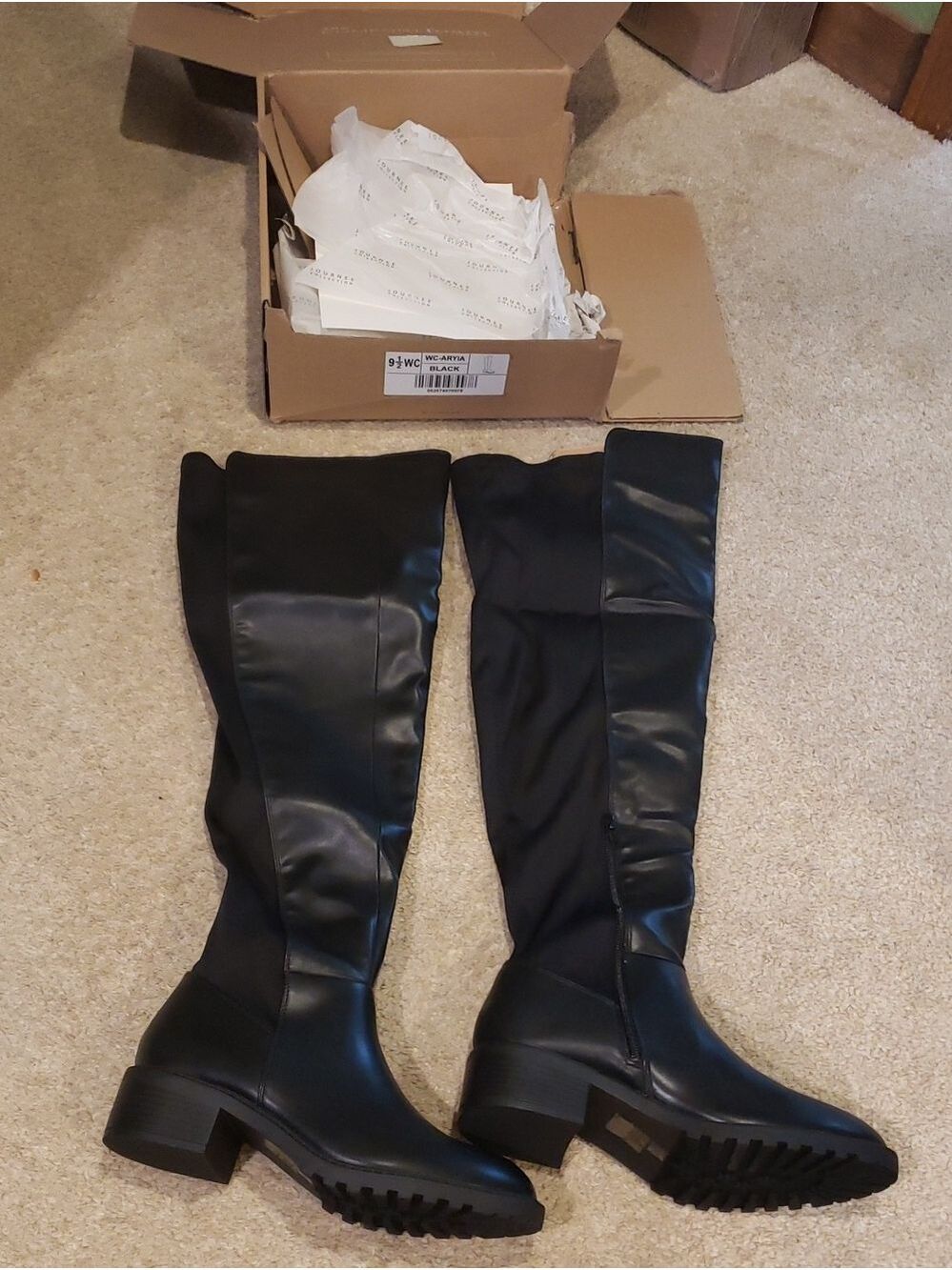 Journee Collection Black Over-the-Knee Lug Sole Boots